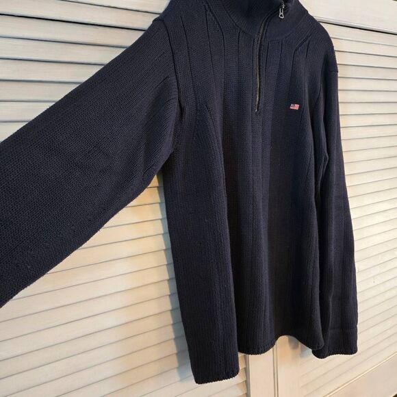 Vintage Y2K Ralph Lauren Polo Jeans Co. Navy 3/4 Zip Sweater Large - Picture 2 of 9